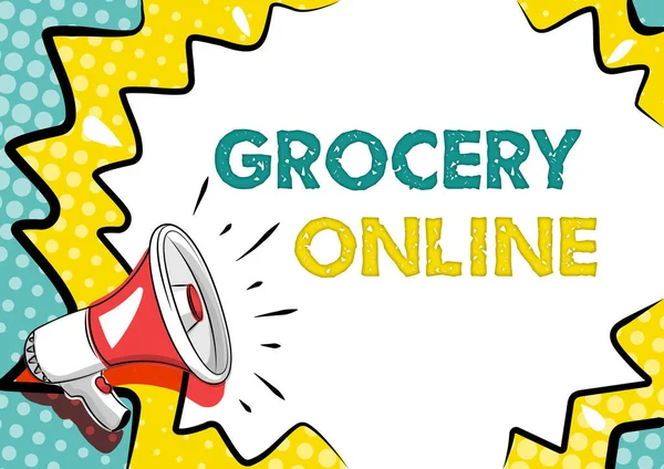 Text showing inspiration Grocery Online. Concept meaning digital version of supermarket accepting online ordering Colorful Design Displaying Important Message, Abstract Announcing News