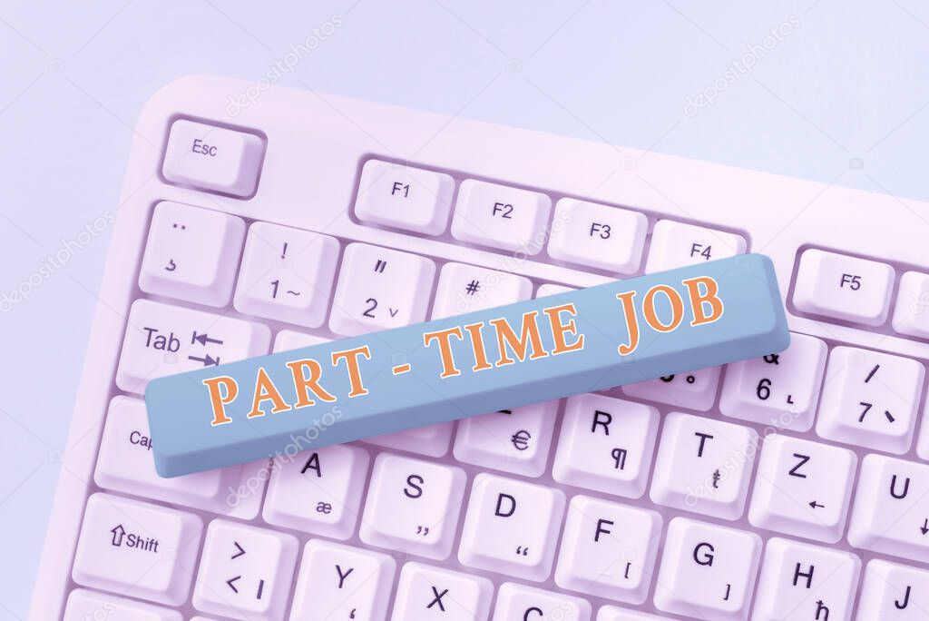 Handwriting text Part time Job. Word Written on employment marked by working less than 40 hours in a week Typing Character Background Story, Creating New Social Media Account