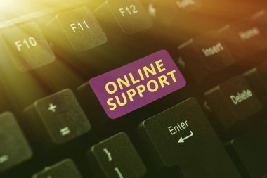 Çevrimiçi Desteği sunan metin başlığı. Alıcıların sorunlarını çözmeye yardımcı olan konsept fotoğraf aralığı Karakter Arkaplanı Hikayesi Yazma, Yeni Sosyal Medya Hesabı Oluşturma