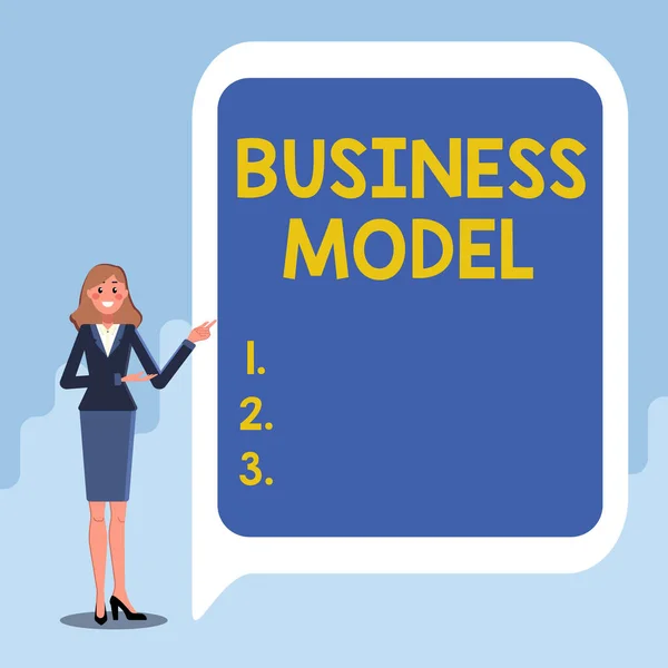Exhibición conceptual Modelo de negocio. Word Escrito en el modelo que muestra cómo opera una empresa para generar más ganancias Mostrando Informaciones Importantes, Presentación de Nuevas Ideas — Foto de Stock