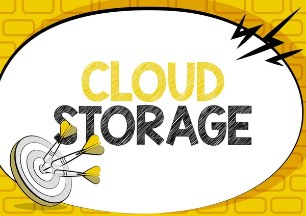 Почерк Cloud Storage. Концепция, означающая подключение устройств к облачным данным на удаленном хранилище Представление сообщения о достижении целевой концепции, Абстрактное объявление цели — стоковое фото