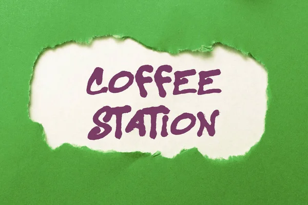 Text showing inspiration Coffee Station. Word for a small, informal restaurant that typically serves hot drinks Discovering New Opportunity Fresh Ideas Breakthrough Boundaries