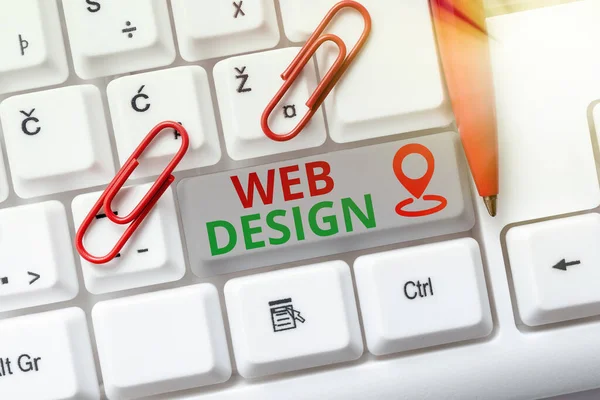 Sign displaying Web Design. Business approach website creation which includes layout, content, and graphics Abstract Programmer Typing Antivirus Codes, Retyping Debug Codes — Stock Photo, Image