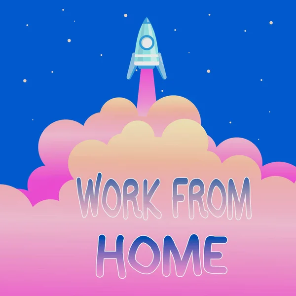 Hand writing sign Work From Home. Word for communicating with the company mainly from home flexibly Abstract Reaching Top Level, Rocket Science Presentation Designs — Stock Photo, Image