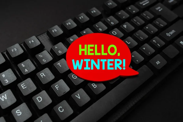 Teken met hallo Winter. Bedrijfsconcept begroeting gebruikt wanneer het koude seizoen van het jaar voorbijgaat Schrijven Online Onderzoek Tekstanalyse, Transcriptie Opgenomen Stem E-mail — Stockfoto