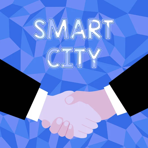 Znak ręcznego pisania Smart City. Word Napisane na obszarze miejskim, który wykorzystuje technologie komunikacyjne do zbierania danych Abstrakcyjna akceptacja ofert, umowa o wyświetlaniu obrazów — Zdjęcie stockowe