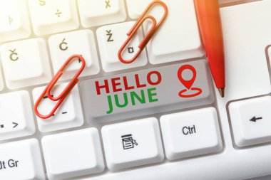 Merhaba June 'u sunan metin başlığı. Eğlence ve macera etkinliklerinizi planlamak için bir aylık iş konsepti. Antivirüs Kodları Yazan, Hata Ayıklama Kodlarını Yeniden Yazan Soyut Programcı