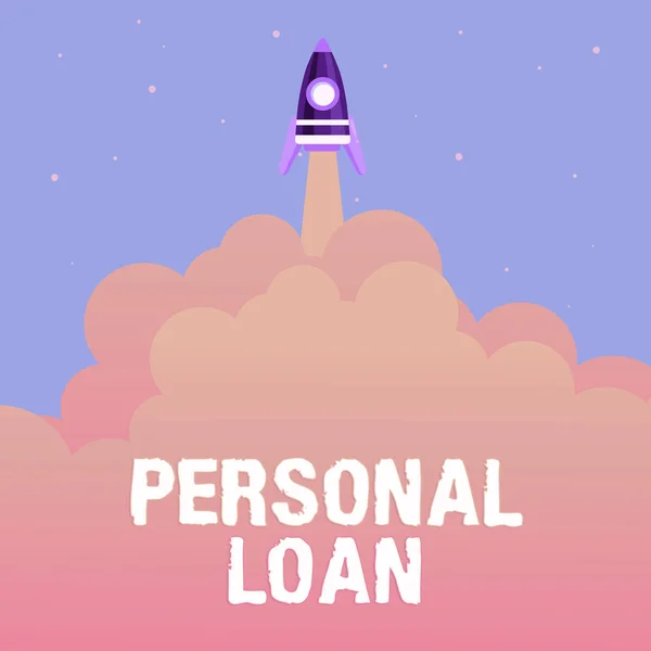 Conceptual display Personal Loan. Word Written on borrowing a fixed amount of money from a bank or credit union Abstract Reaching Top Level, Rocket Science Presentation Designs