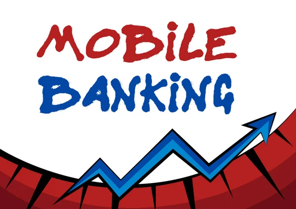 Концептуальный дисплей Mobile Banking. Бизнес-подход к созданию финансовых транзакций с использованием смартфона Абстрактный график Представление прогресса, движение вперед и совершенствование концепции — стоковое фото