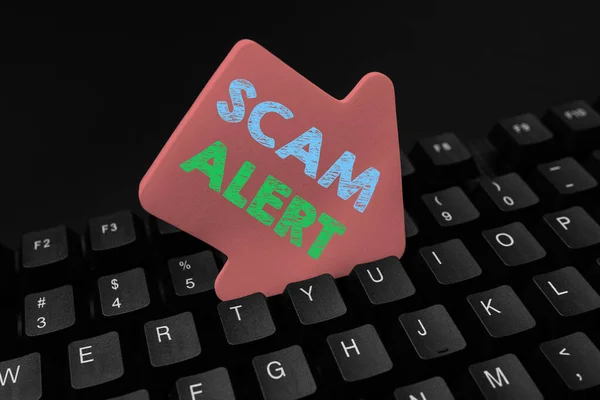 Handwriting text Scam Alert. Internet Concept fraudulently obtain money from victim by persuading him Converting Written Notes To Digital Data, Typing Important Coding Files — Stock Photo, Image