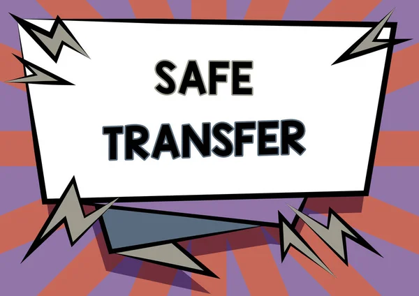 Концептуальная подпись Safe Transfer. Интернет-концепция проволоки Переводы в электронном виде не на бумажной основе Транзакция Аннотация отображение срочного сообщения, новая информация объявления — стоковое фото