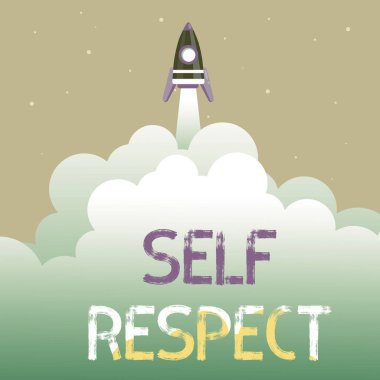 Kavramsal başlık: Kendine Saygı. İş yaklaşımı: Gurur ve özgüven kendiniz için ayağa kalkın. Soyut, Üst Düzeye Ulaşan Roket Bilimi Sunumu Tasarımları