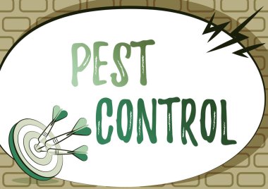 Mesaj işareti Haşere Kontrol 'ü gösteriyor. Ekinlere ve çiftlik hayvanlarına saldıran zararlı böceklerin öldürülmesine genel bakış Hedefi Vurma Konsepti, Soyut Açıklama Hedefi