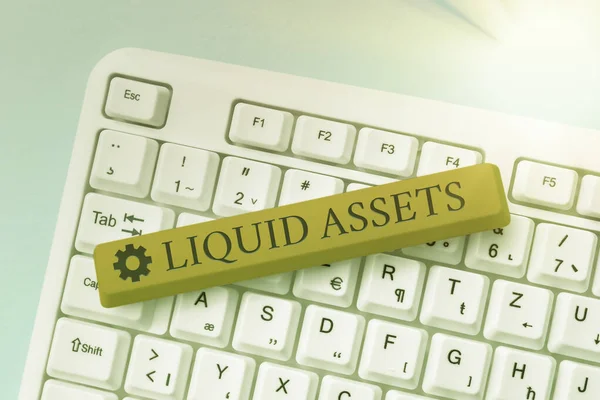 Testo che mostra ispirazione Liquid Assets. Concetto Internet Contanti e saldi bancari Liquidità del mercato Azioni differite Risoluzione astratta del problema di Internet, Mantenimento della connessione online — Foto Stock