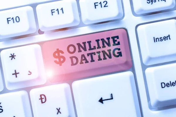 Text caption presenting Online Dating. Internet Concept Searching Matching Relationships eDating Video Chatting Abstract Programmer Typing Antivirus Codes, Retyping Debug Codes — Stock Photo, Image