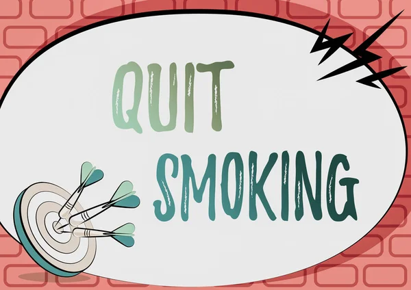 コンセプトディスプレイ禁煙。ビジネスアプローチタバコ中毒の使用を中止または中止することターゲット概念への打撃についてのメッセージを提示し、要約目標を発表 — ストック写真