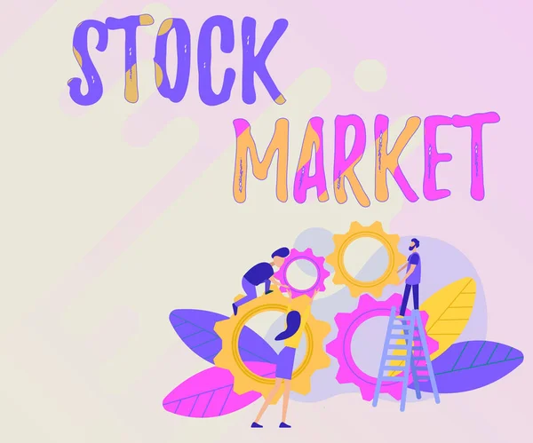 Conceptual caption Stock Market. Conceptual photo Particular market where stocks and bonds are traded or exhange Abstract Helping Build Community, Society Working Together Concept — Stock Photo, Image