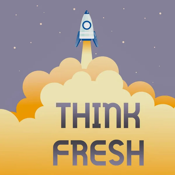 Ręczny napis "Think Fresh". Podejście biznesowe Myślenie o naturalnych składnikach Pozytywne dobre środowisko Streszczenie Osiągnięcie najwyższego poziomu, prezentacja nauk rakietowych Wzory — Zdjęcie stockowe