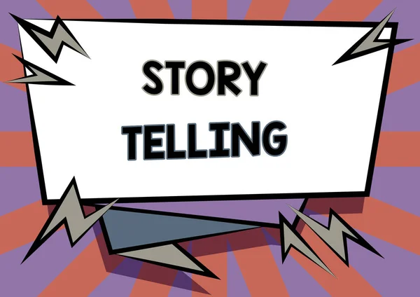 Segnale che mostra Story Telling. Idea commerciale stile narrativo di pronunciare sequenza di eventi in ordine Abstract Visualizza messaggio urgente, nuove informazioni di annuncio — Foto Stock