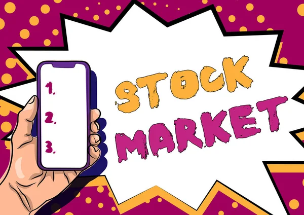 Bildunterschrift: Aktienmarkt. Geschäftsidee Besonderer Markt, auf dem Aktien und Anleihen gehandelt oder ermahnt werden. — Stockfoto