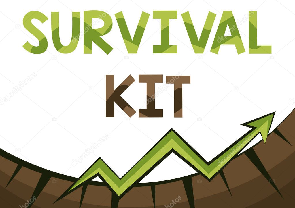 Writing displaying text Survival Kit. Business approach Emergency Equipment Collection of items to help someone Abstract Graph Presenting Progress, Moving Forward And Improving Concept