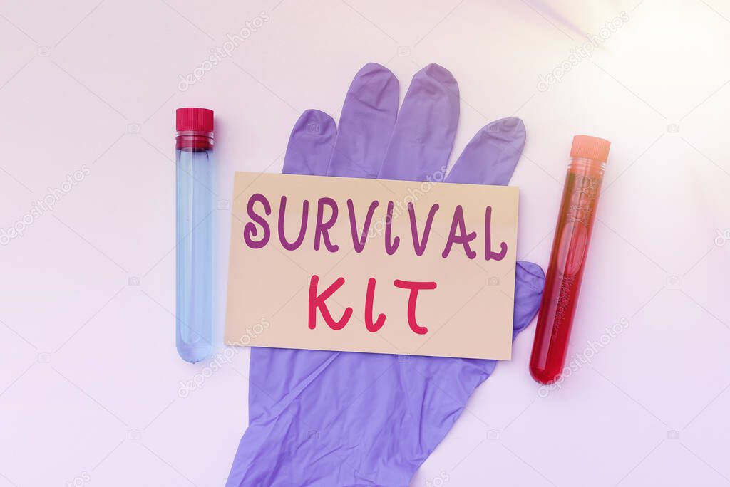 Text caption presenting Survival Kit. Internet Concept Emergency Equipment Collection of items to help someone Sending Virus Awareness Message, Abstract Avoiding Viral Outbreak