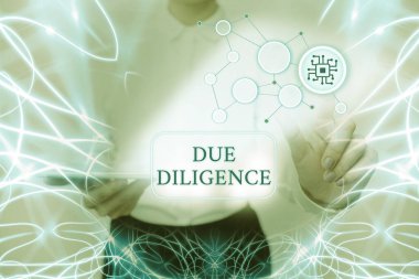 Diligence 'ı sunan metin başlığı. İnternet Konsepti, Lady Holding 'in Sanal Düğmeye Basıp Fütürist Teknolojiyi Gösterme Anlaşması için diğer işletme mallarına zarar vermekten kaçınır.