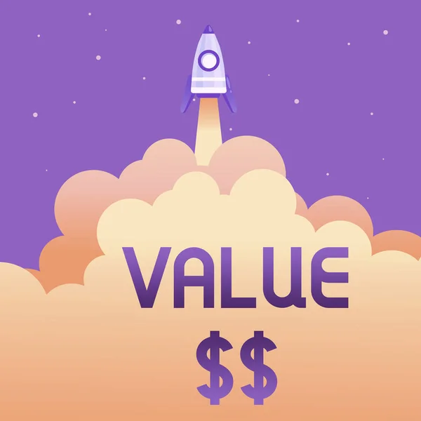 Text showing inspiration Value Dolar. Word Written on the worth of the process id of the currently running process Abstract Reaching Top Level, Rocket Science Presentation Designs — Stock Photo, Image