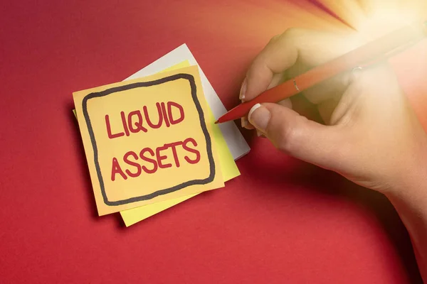 Visualizzazione concettuale Liquid Assets. Panoramica attività Contanti e saldi bancari Liquidità di mercato differita Note di redazione di titoli e idee importanti — Foto Stock