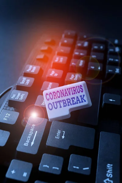 Знак, що показує Coronavirus Outbreak. Концепція означає інфекційне захворювання, викликане нещодавно виявленим COVID19 Fixin G Coding String Arrangement, Typing Program Glitch Fix Codes — стокове фото