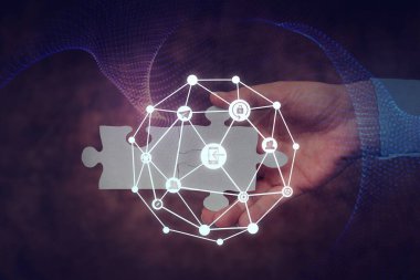 Yeni Geleceğin Teknolojileri 'nin kilidini açan yapboz parçası. Avuç İçi Taşıma Kısmı Görünüm Geç Yenilikçi Sanal Fikirler.