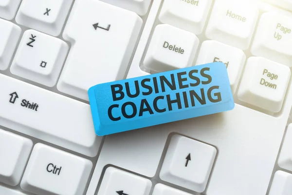 Text caption presenting Business Coaching. Internet Concept providing support and occasional advice to an individual Writing Comments On A Social Media Post, Typing Interesting New Article — Fotografia de Stock