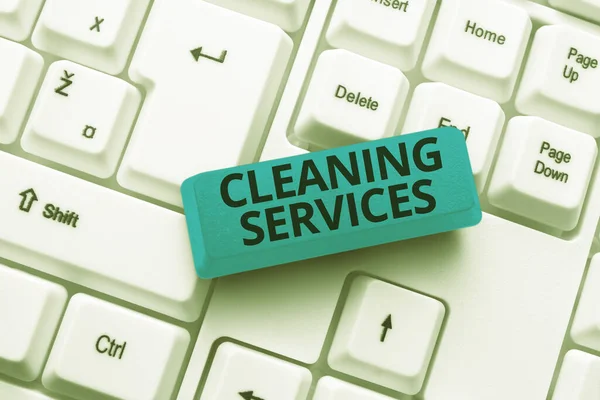 Text showing inspiration Cleaning Services. Business overview perform a variety of cleaning and maintenance duties Writing Comments On A Social Media Post, Typing Interesting New Article — Fotografia de Stock