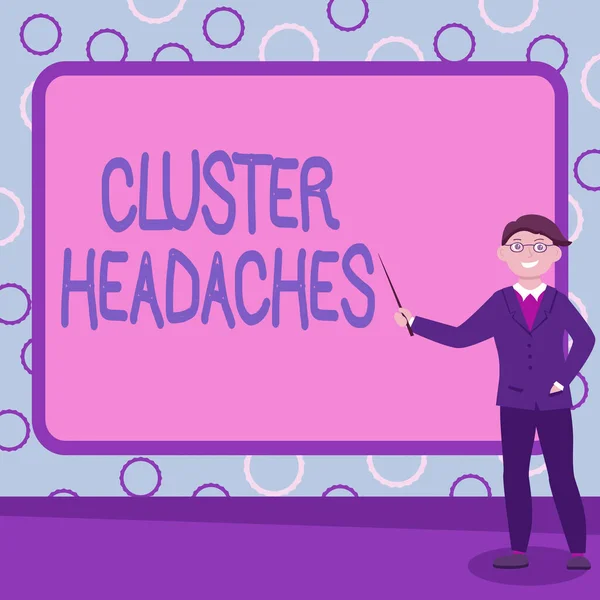 Conceptual display Cluster Headaches. Conceptual photo intense pain in or around one eye on one side of the head Abstract Professor Giving Lectures, Explaining And Reporting Concept — Foto Stock