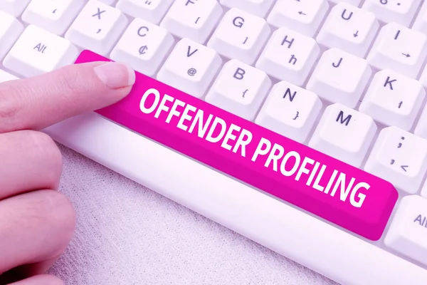 Handwriting text Offender Profiling. Word for Develop profiles for offenders who not yet apprehended Typing Difficult Program Codes, Writing New Educational Book — Stock Photo, Image