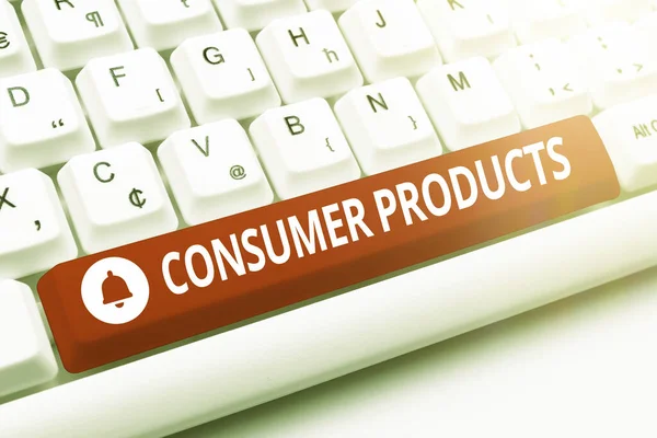 İlham verici Tüketici Ürünlerini gösteren metin. Konsept, tüketim için ortalama bir tüketici tarafından satın alınan ürünler anlamına gelir Resim Giriş ve Açıklama, Sözcük Tanımı ve Anlamı — Stok fotoğraf