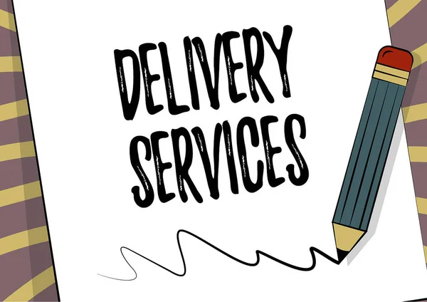 Text showing inspiration Delivery Services. Word Written on the transport of items between two or more parties Pencil Drawing On Top Of Sheet Of Paper Scribble Drawing Line. — Stockfoto