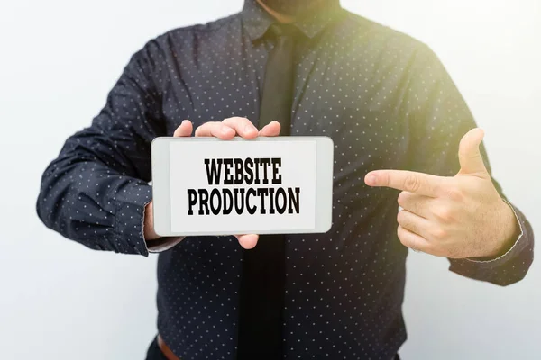 Text sign showing Website Production. Conceptual photo process of creating websites and it s is components Presenting New Technology Ideas Discussing Technological Improvement — Stock Photo, Image