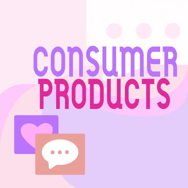 Sign displaying Consumer Products. Business idea goods bought for consumption by the average consumer Message S Drawing With Speech Bubbles With Heart Symbols. — Stock fotografie