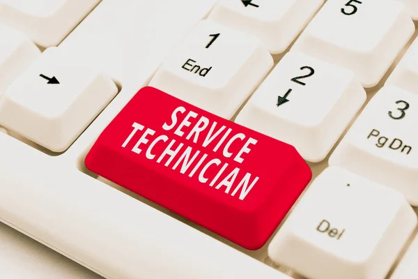 Sign displaying Service Technician. Business overview Managing all on site installation and repair task Fixing Internet Problems Concept, Sending Error Report Online — Fotografia de Stock