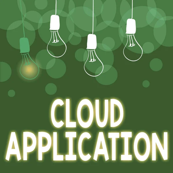 Text caption presenting Cloud Application. Business overview the software program where cloud computing works Abstract Displaying Different Ideas, Lights Presenting Intellect Concept