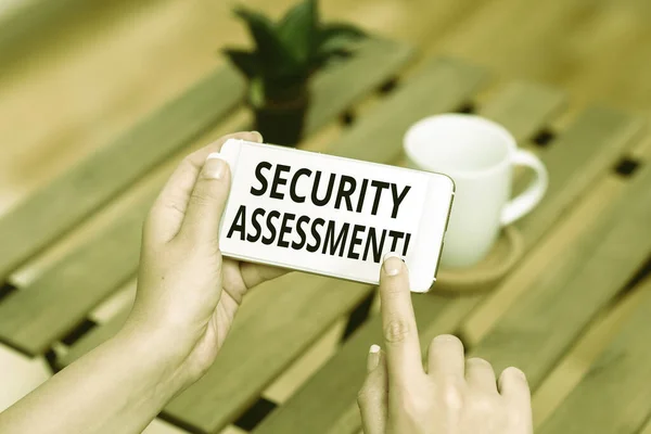 Hand writing sign Security Assessment. Business idea study to locate IT security vulnerabilities and risks Voice And Video Calling Capabilities Connecting People Together — Fotografia de Stock