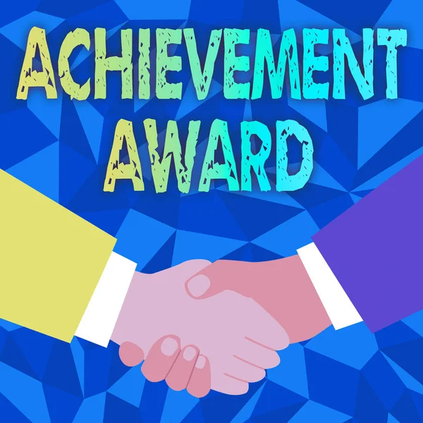 Sign displaying Achievement Award. Concept meaning recognizes worthy and outstanding achievement in job skill Abstract People Accepting Deals, Image Displaying Negotiations Agreement — Fotografia de Stock
