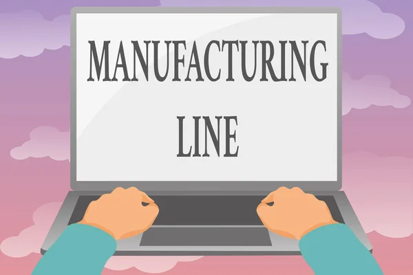 Hand writing sign Manufacturing Line. Internet Concept set of sequential operations established in a factory Editing And Formatting Online Articles, Typing Creative Reading Contents