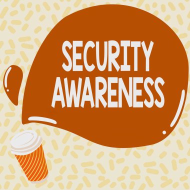 Güvenlik Bilinci 'ni sunan metin başlığı. Çalışanları bilgisayar güvenliği hakkında eğiten iş yaklaşımı Renkli Tasarım Görüntüleme Mesajı, Soyut Kahve Dükkanı Menüsü