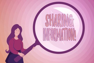 Paylaşımcı Bilgileri gösteren metin işareti. Soyut Soruşturma ve Bulma İpuçları Arayan, Cevaplar Arayan çeşitli kuruluşlar arasındaki kavramsal fotoğraf alışverişi