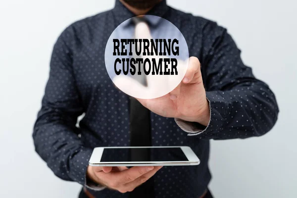 Inspiration showing sign Returning Customer. Business idea customer returns again and again to purchase a good Presenting New Technology Ideas Discussing Technological Improvement — Stock Fotó