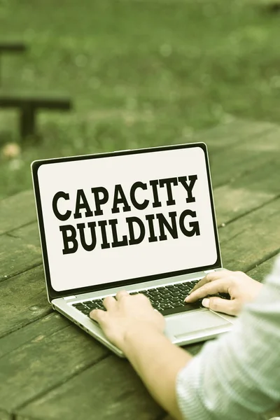 Inspiration showing sign Capacity Building. Business concept Strengthen the abilities of individuals Workforce planning Voice And Video Calling Capabilities Connecting People Together — Fotografia de Stock