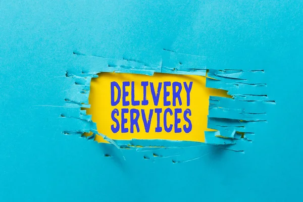 Handschriftliche Text Delivery Services. Konzept für den Transport von Gegenständen zwischen zwei oder mehreren Parteien Brainstorming neuer Ideen und Inspirationen für Lösungen Durchbruchsprobleme — Stockfoto