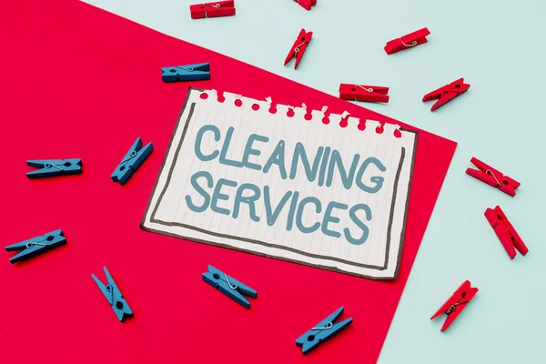 Handwriting text Cleaning Services. Internet Concept perform a variety of cleaning and maintenance duties Writing Important Notes Displaying Messages And Listing Items — Stock Photo, Image